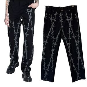 Hot Topic Barb Wire Print Jeans Black Men's Size 32x32 Stretch Grunge Emo Goth